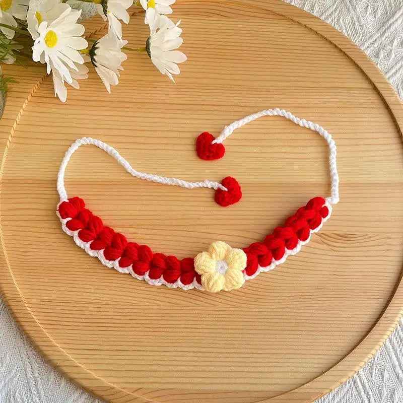Soft Pet Scarf Drool Bib Dog Cat Knit Accessories Cute Woven Flower Qme A13