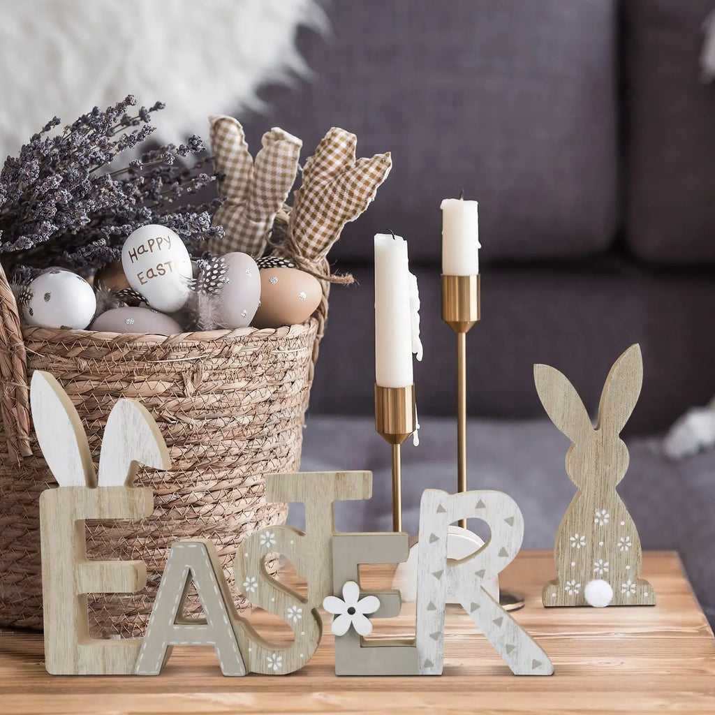 Easter Wooden Bunny Ornaments Home Table Decorations Festival Layout Qme