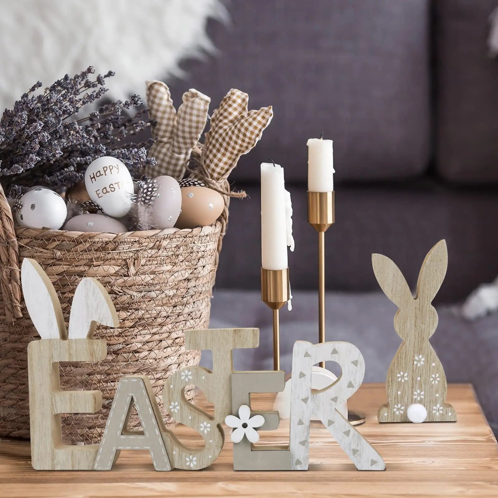 Easter Wooden Bunny Ornaments Home Table Decorations Festival Layout Qme