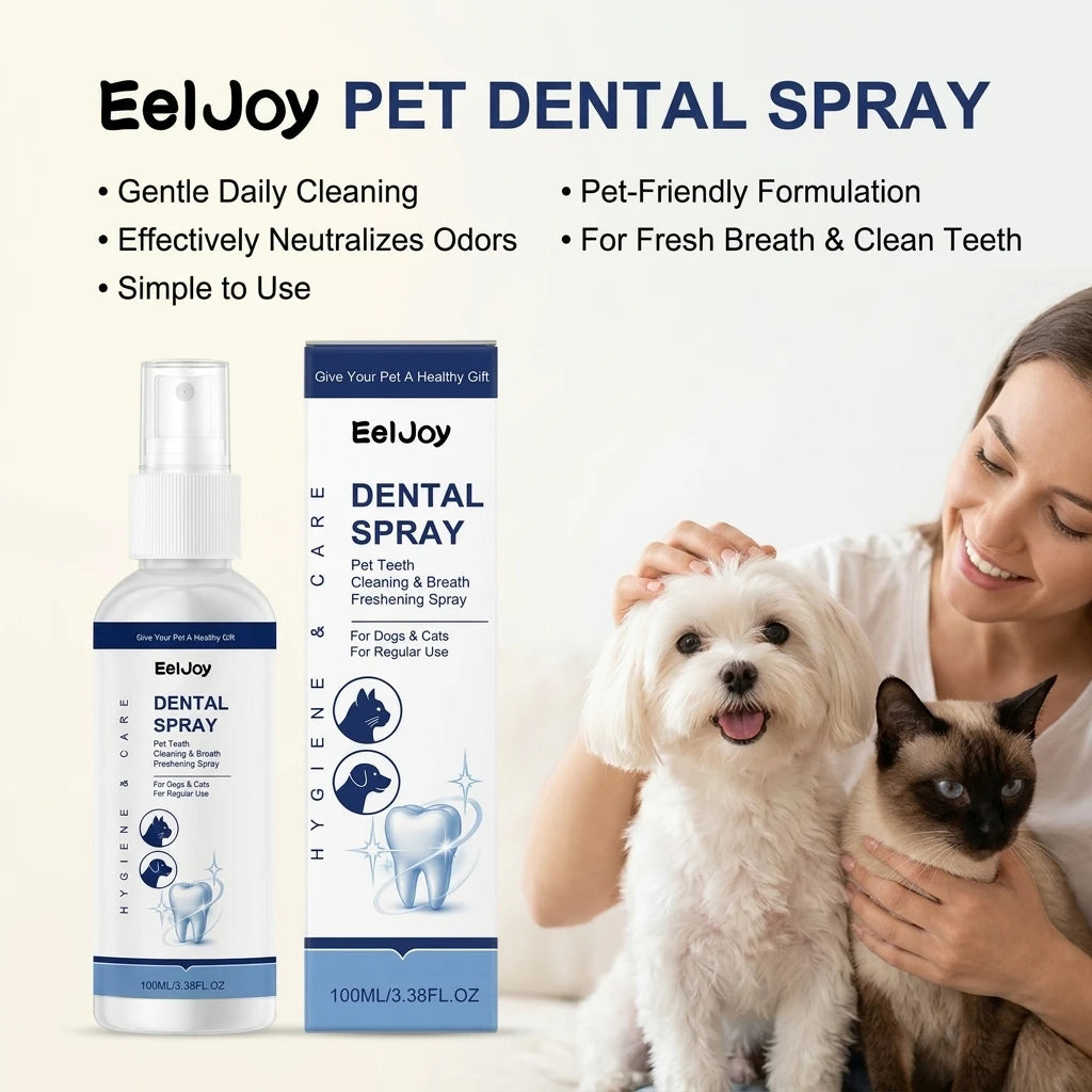 Pet Dental Care Spray Remoce Plaque & Tartar Buildup Reduce Odor Soothe Inflamed Sensitive Gums No Brushing Teeth Cleaning Spray Qme