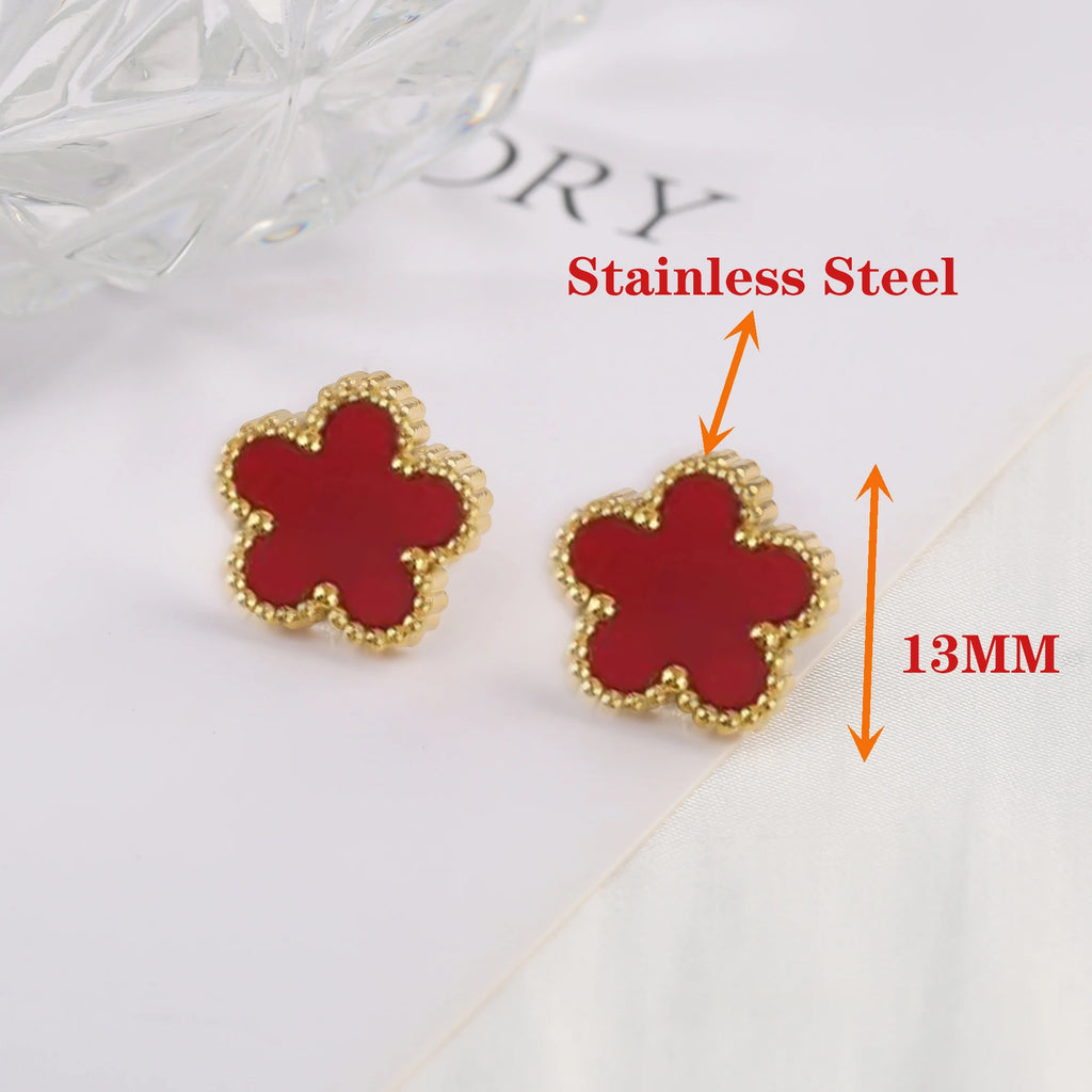 High Quality Stainless Steel Five-Leaf Flower Plant Earrings Classic Luxury For Woman Party Wedding Jewelry Hot Sale Clover Qme
