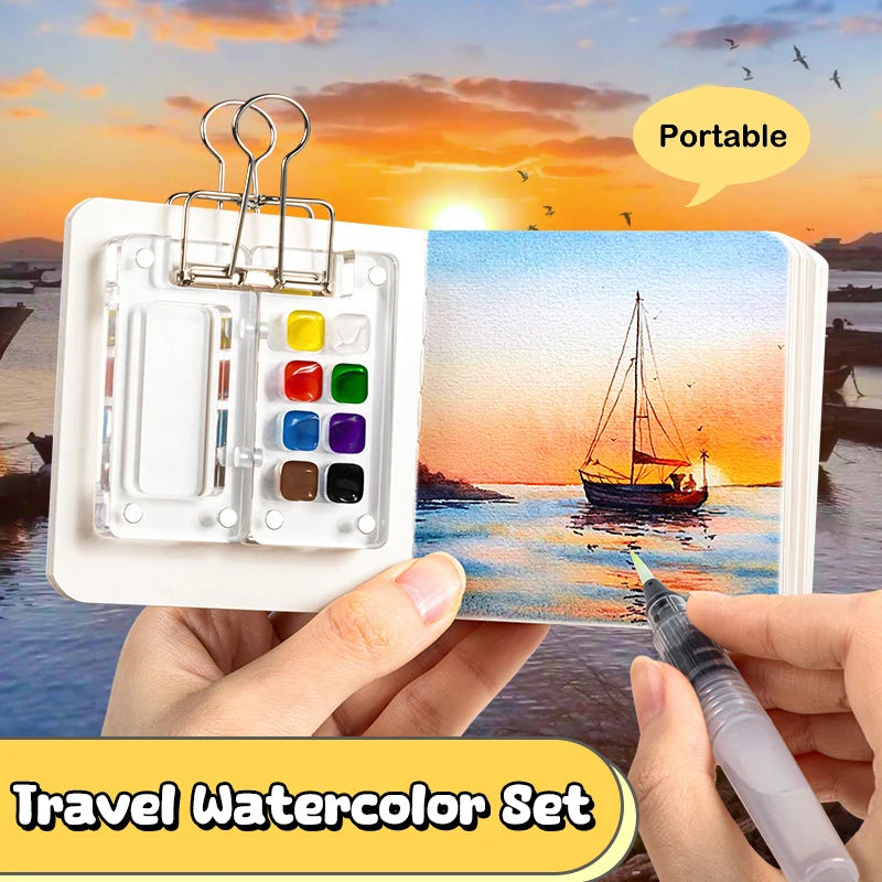 Travel Watercolour Paint Palette Mini Pocket Artist Watercolor Sets Qme