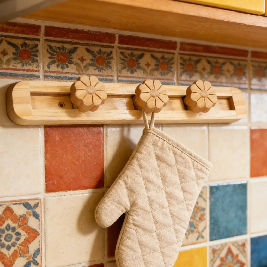Coat Rack Wall Mount Wooden Clothes Holder Hat 3 Movable Hooks Qme