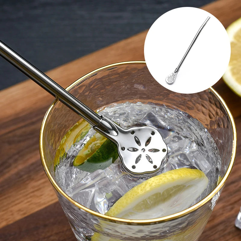 2pcs Detachable Filter Straw Stainless Steel Straw Spoon Tea Filter Yerba Mate Straw Reusable Drinking Tools Bar Accessories. Qme