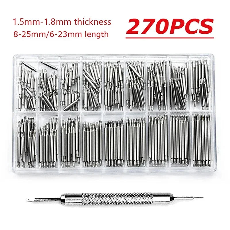 270pcs/set Strainless Steel Spring Bars Dia 1.5mm/1.8mm length8mm - 25mm/6mm - 23mm Watchband Strap Belt Watch Repair Tools Pin Qme