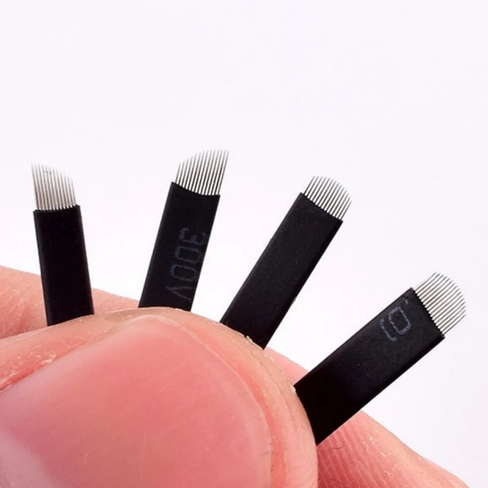 50PCS Black Microblading Needles PMU Tattoo Needles Permanent Makeup Blade 9Pin 12 14 16 U18 Manual Eyebrow Pen Blades Qme