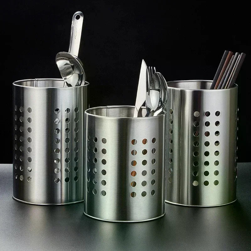Stainless Steel Chopsticks Tube Tableware Bucket High-Capacity Kitchen Utensils Storage Round Hole Hollowed Out Drain Tube Qme
