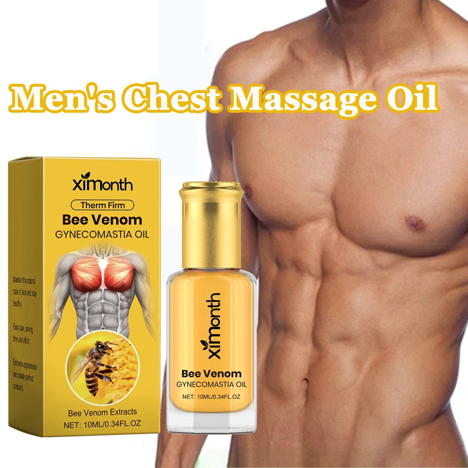 Bee Venom Men's Chest Massage Oil Firming Nourishing Care for Chest Contouring Tightening Elasticity Oil Men's Chest Skin Care Qme