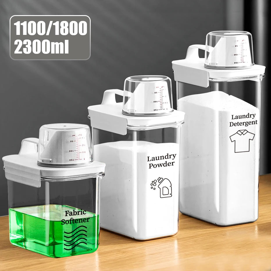 1100/1800/2300Ml Refillable Laundry Detergent Dispenser Empty Tank for Powder Softener Bleach Storage Container with Labels Qme
