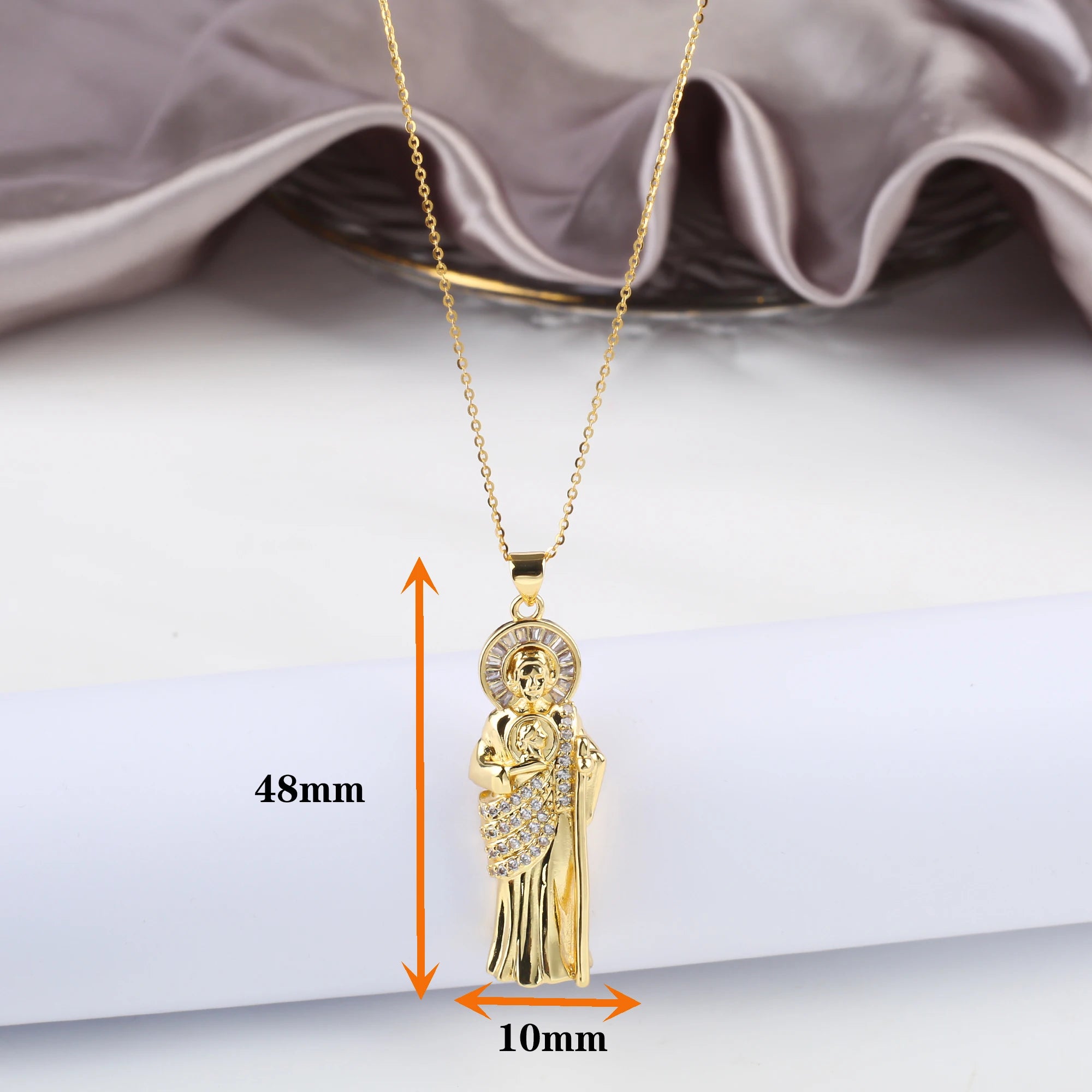 Luxury Shiny Cubic Zirconia Gold Plated St. Jude Pendant Necklace Classic Religious Characters Jewelry Choker for Men Women Qme 4