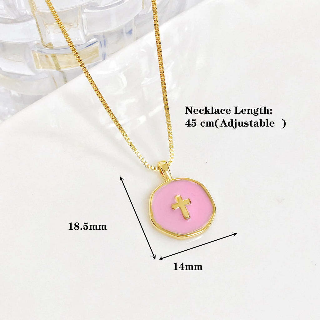 Simple Enamel Art Round Shape Cross Pendant Necklace Fashion for Men Women Daily Party Religious Jewelry Wedding Female Gift Qme