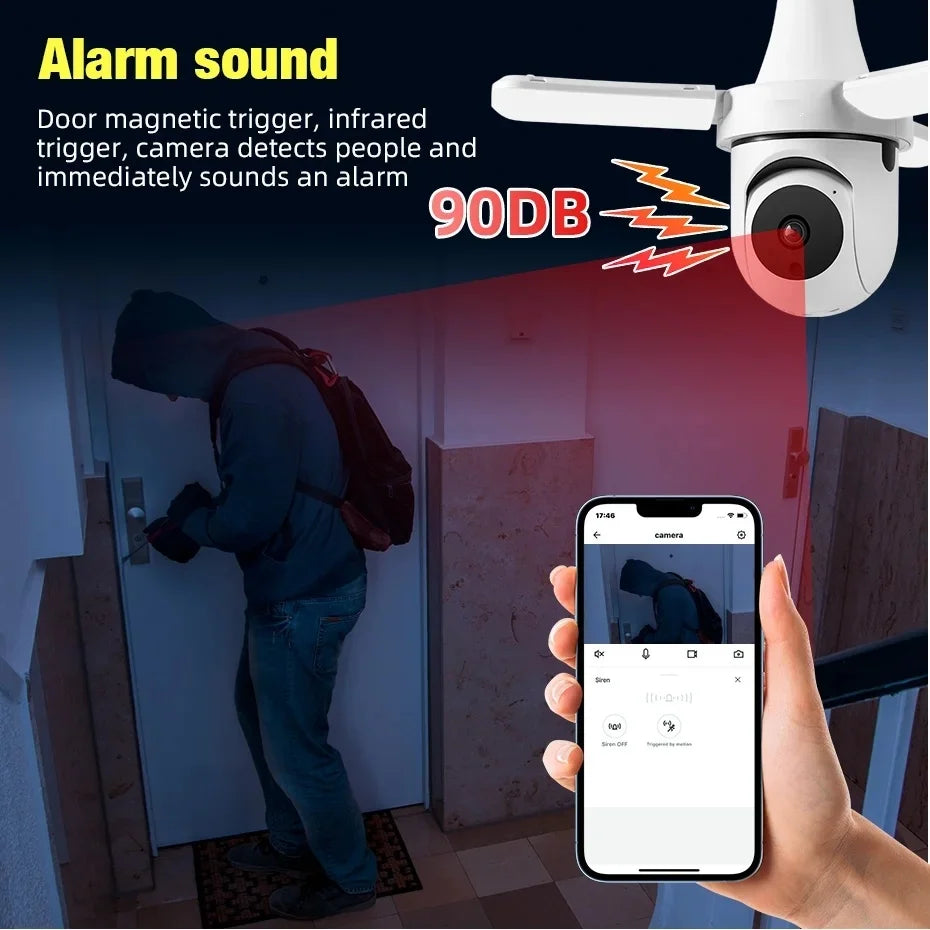 3MP 2.4G WiFi PTZ IP Camera with LED Lights E27 Bulb Camera Indoor Home Security Surveillance AI Tracking Wireless Qme