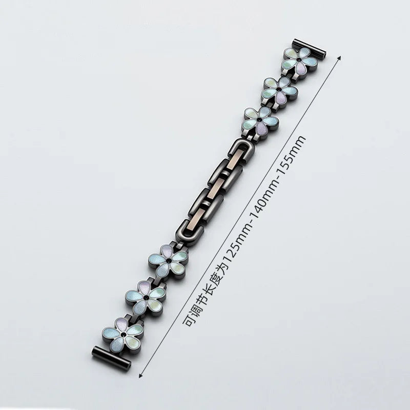 Metal Dropper Flower Steel Buckle Band Suitable for Huawei 8/9Mi 8/9 Apple IWatch1-9 S10 Stainless Steel Accessory Strap Qme Black Huawei 8 9 10