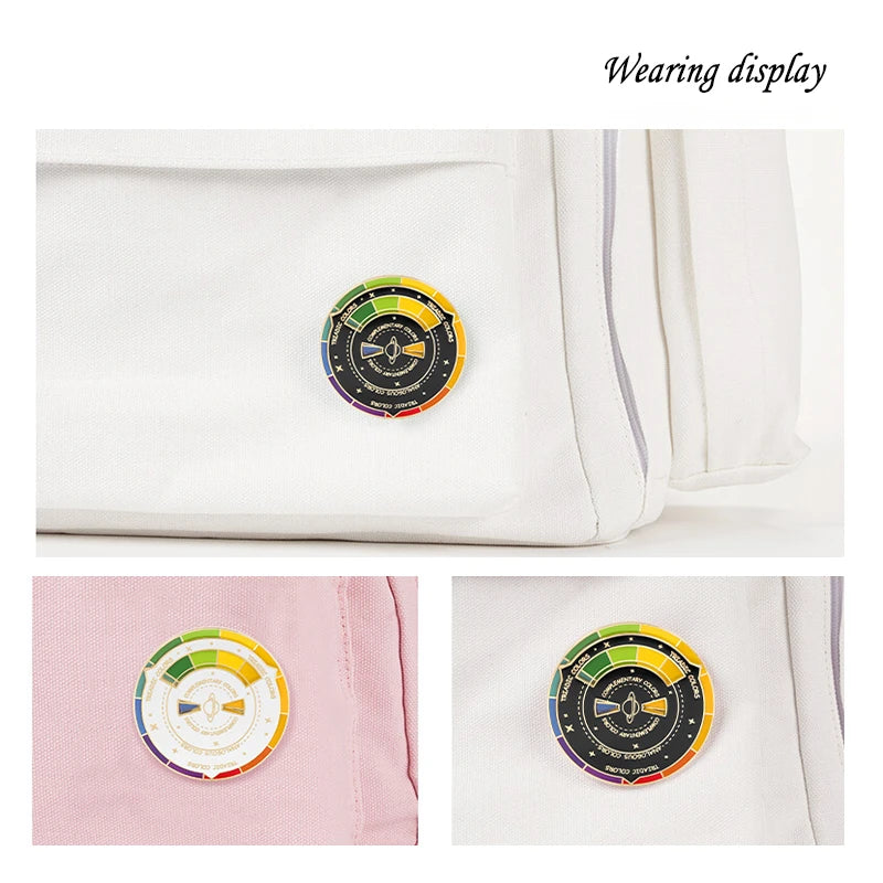 Round Color Metal Compass Enamel Pin Fashion Brooch Art Multicolour Badge Lapel Clothes Hat Jewelry Kid Gift Lapel Pin Wholesale Qme