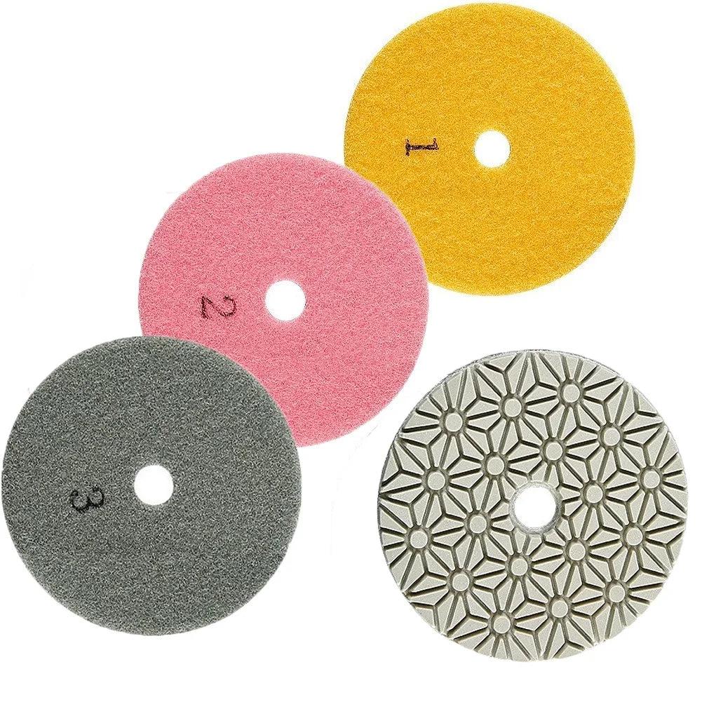 3 PCS 4 Inch 100mm Dry/Wet 3 Step Set Polishing Pads Granite Polishing Tool For Marble Stone Concrete Grinding Abrasive Qme