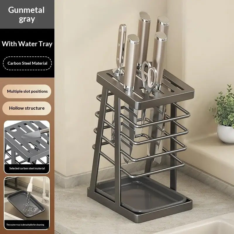 Kitchen Utensils Storage Holder Square Space Saving Cutting Tool Rack Qme Gray