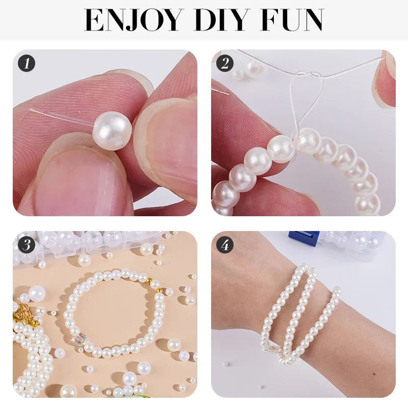800pcs Artificial Faux Pearl Resin Beads Kit Round Pearl Beads Loose Bracelet Pearls With Hole For DIY Craft Necklaces Jewelry Qme