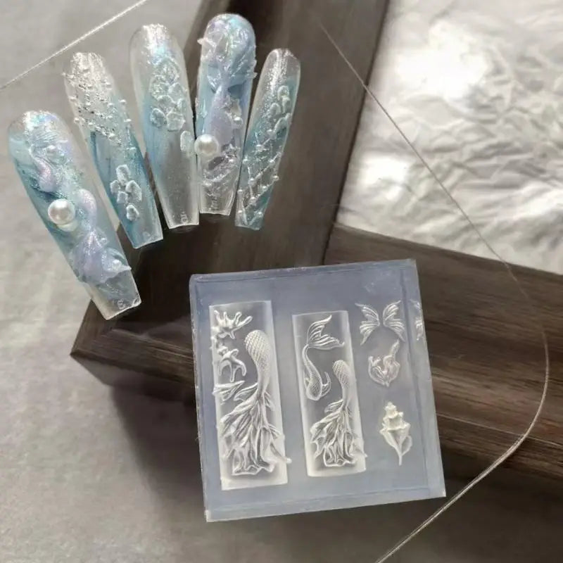 Retro Music Sweet Cool Punk 3D Silicone Nail Mold Mermaid Tail Shell Qme