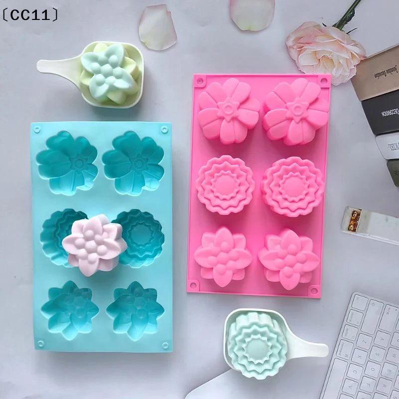 6 Cavity Flowers Silicone Mold DIY Handmade Fondant Cake Baking Qme