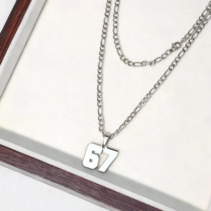 Minimalist Chain 67 Number Pendant Necklace Women Men Lucky Trend Qme