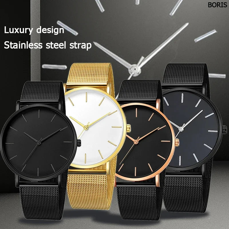 2026 Men's casual wristwatch fashionable Geneva couple men's and women's simple business mesh with quartz watch Qme