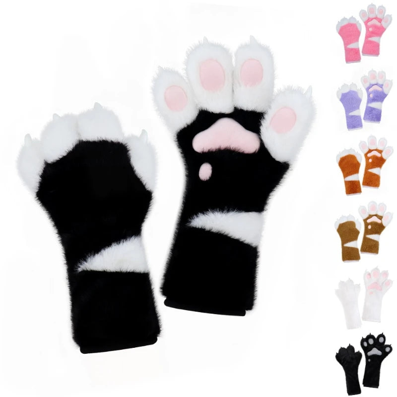 Fury Handmade Animal Claws Long Gloves Furry Plush Halloween Cos Paw Qme