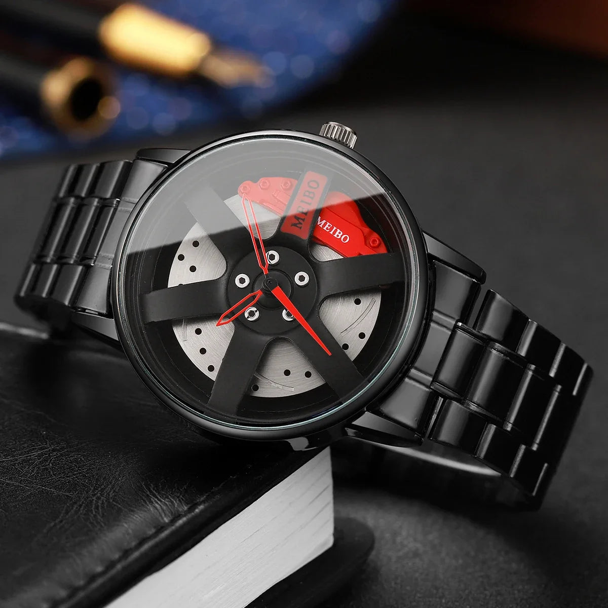2pcs men's fashion sports watch 3D wheel strap with stainless steel men's watch quartz watch strap set (no box) Qme