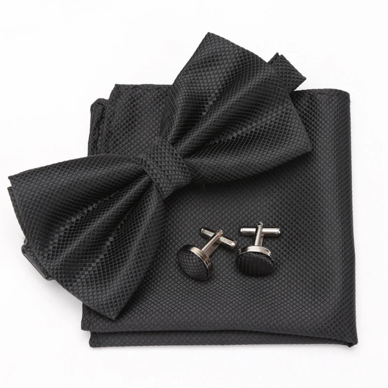 Men Bowtie Plaids Classic Fashion Wedding Party Formal Cufflinks Bow Qme black