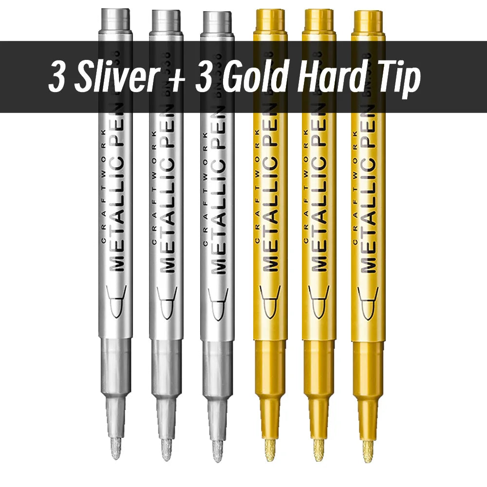 Brush Metallic Paint Marker Pens Gold Silver Permanent Art Manga