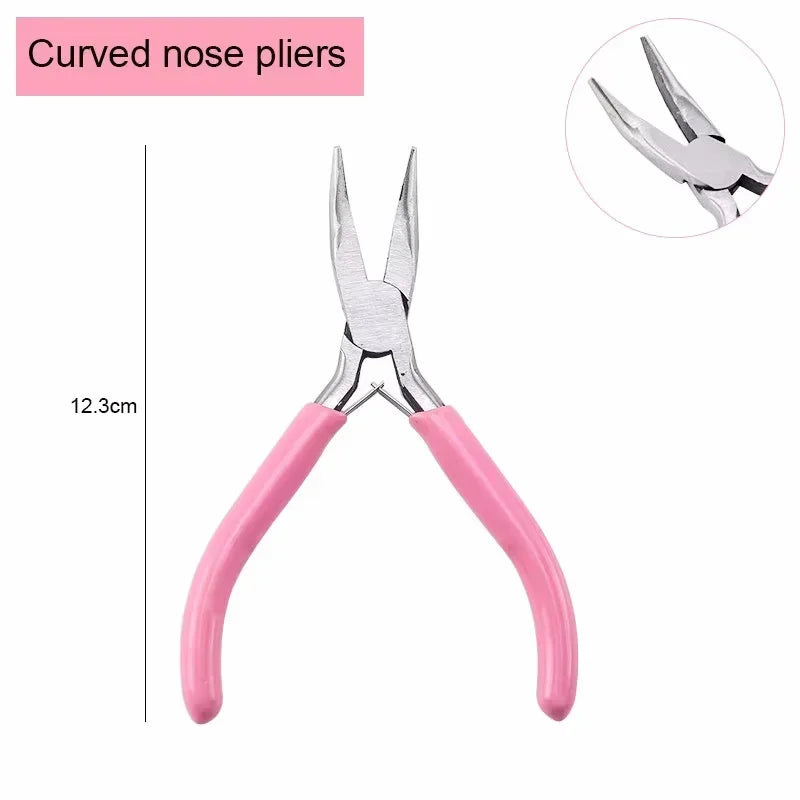 Cute Pink Color Handle Anti-slip Splicing and Fixing Jewelry Pliers Tools & Equipment Kit for DIY Jewelery Making Needlework Qme Curved nose pliers