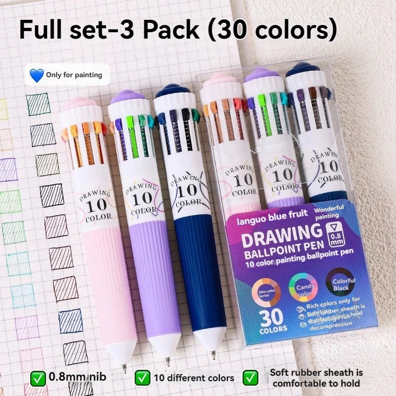 3-6 Pack Multicolor Pens, 28-60 Colors, 10-in-1 Colored Ballpoint Pen,0.8mm Fine Point Smooth Writing,Retractable Ballpoint Pens Qme 30 colors