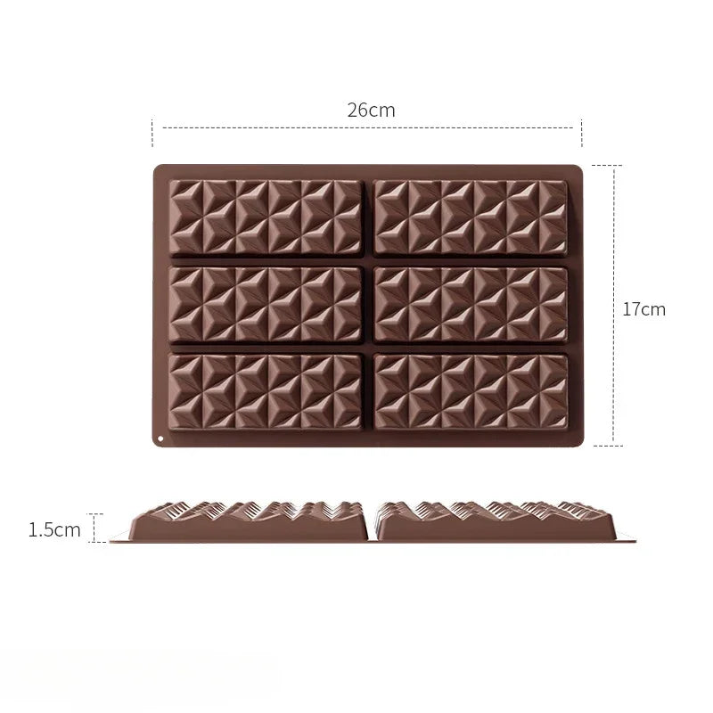 6-hole Chocolate Bar Mold Thick Silicone Filled Knafeh Pistachio Qme Chocolate