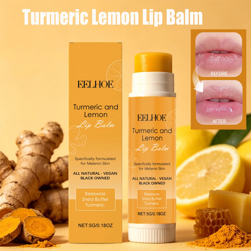 Turmeric Lemon Lip Balm Brightening Moisturizing Softens Lip Skin Protective Lip Care Cream for Dry Chapped Lips Daily Hydrating Qme