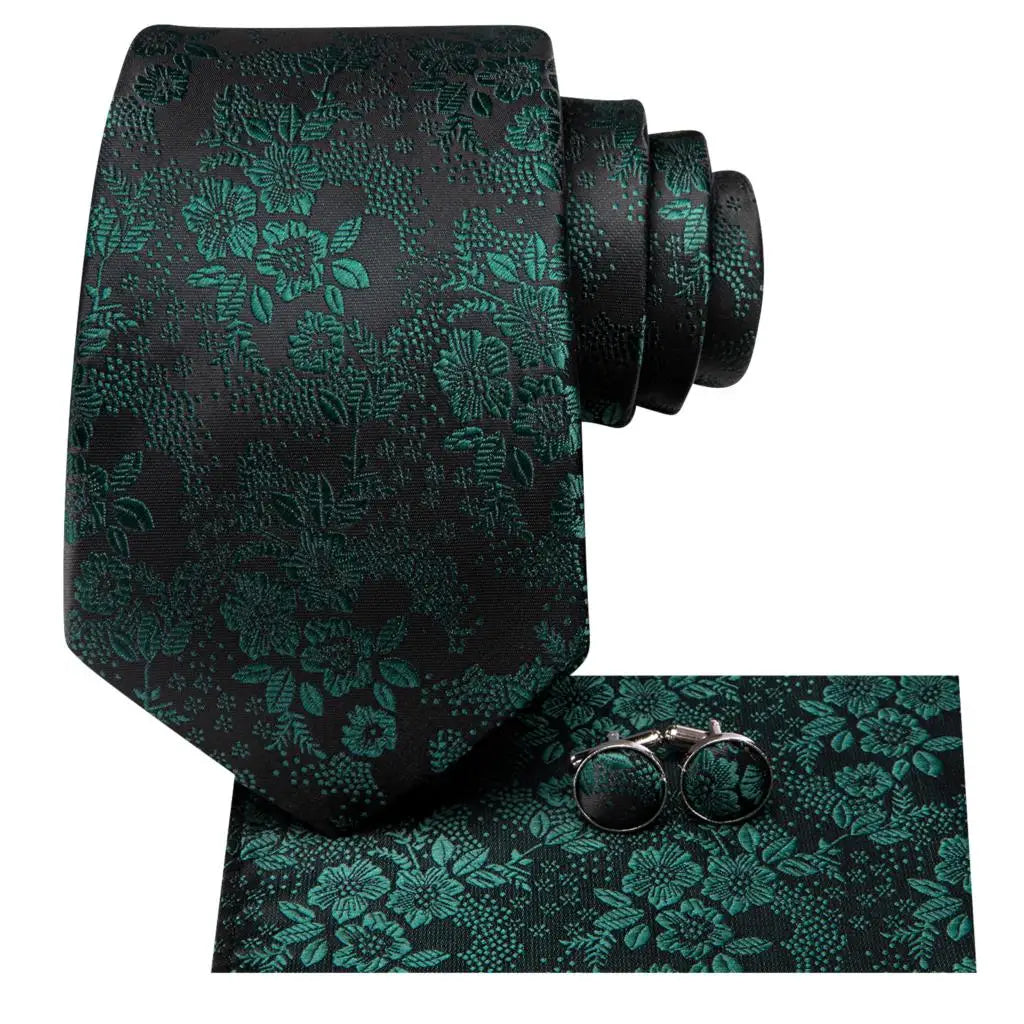 Hi-Tie Paisley Purple Green Floral Silk Elegant Tie For Men Groom Wedding Men Necktie Pocket Square Cufflink Accessory Wholesale Qme