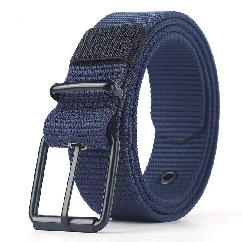 Unisex Trendy Belt Pin Buckle Outdoor Sports Jeans Accessory Porous Qme Blue