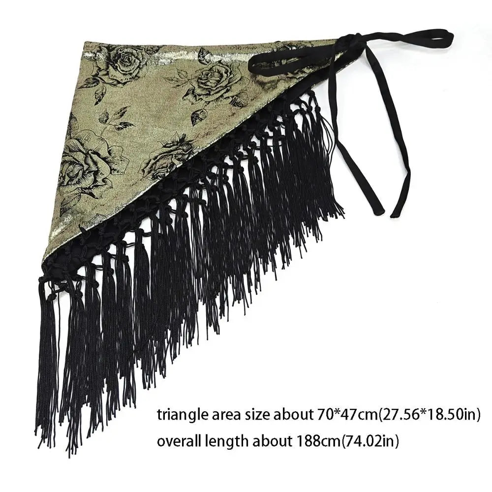 Chinese Style Triangular Waist Belt Tassel Printing Trim Butt Curtain Irregular Hem Ethnic Style Butt Curtain Skirt Jeans Decor Qme
