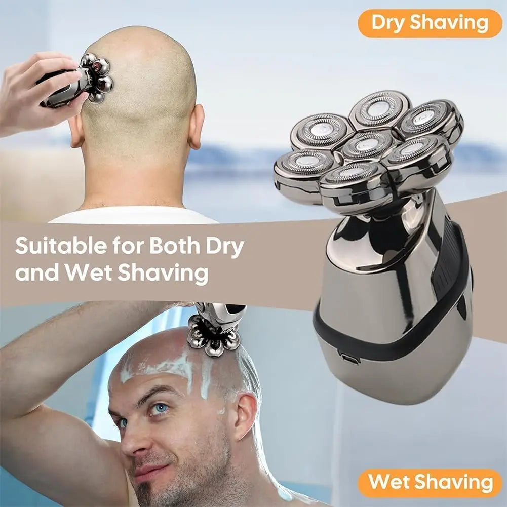 7D Head Electric Razor for Men, Multifunctional Bald Head Shaver Grooming Kit, Waterproof Type-C USB Rechargeable 6 in 1 Cordles Qme