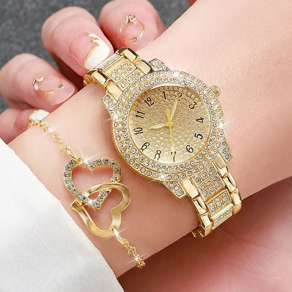 Ladies' Starry Sky with Diamonds Quartz Watch Light Luxury Digital Niche Tile Set Fashion Versatile Women's Watch Set Qme