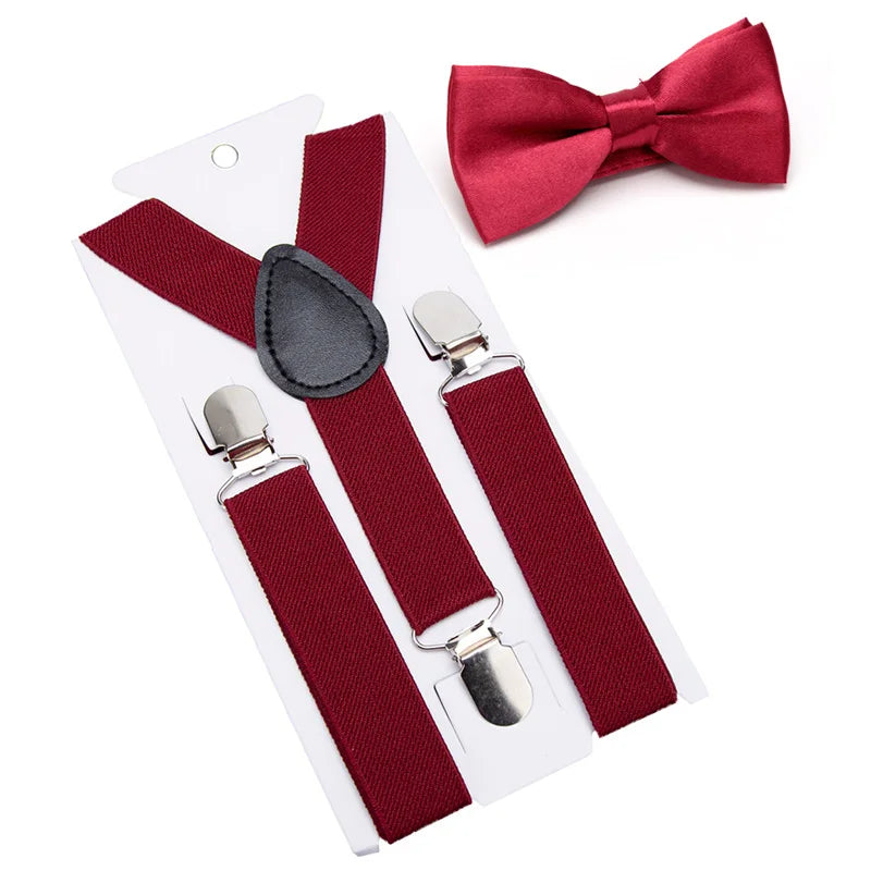 Suspenders Bowtie Kids Boy Girl Childrens Christmas Designer Qme wine red