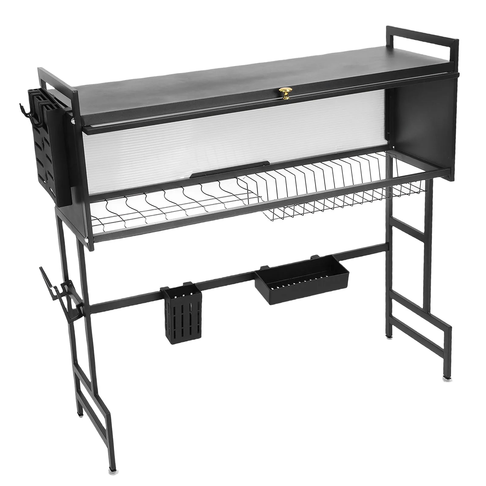 Kitchen Sink Rack Carbon Steel Space Saving 2 Tier Above Kitchen Sink Dish Drying Drainer Rack with Cover for Kitchen Qme Default Title