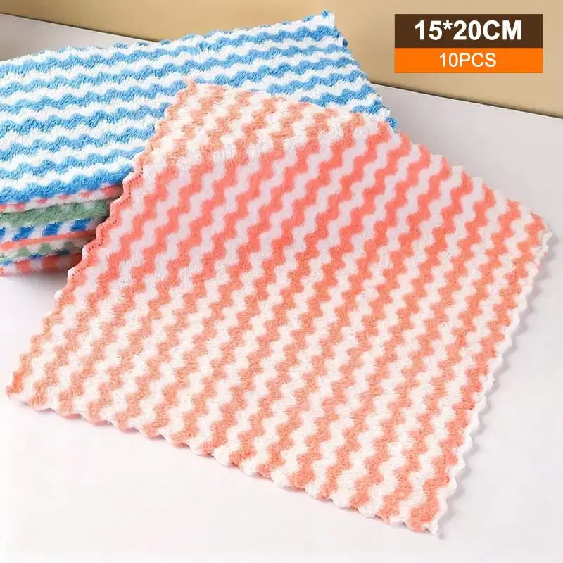 10Pcs Dishwashing Cloth Kitchen Rainbow Cloth Absorbent But Not Shedding Hair Table Cleaning Towel Household Thick Scouring Pad Qme A12