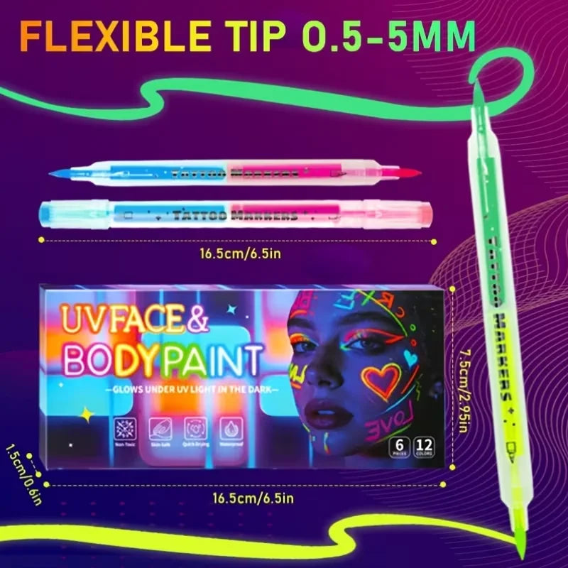 Dual Head Glow Dark UV Face Body Paint Pen DIY Luminous Makeup Marker Qme