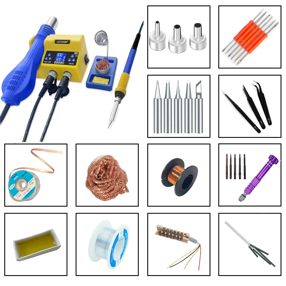 1 Digital Soldering Station Iron Air Gun BGA SMD Welding Rework Tool Qme set4 110V