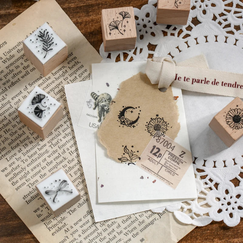 Forest Style Floral & Plant Wooden Stamp Set 16PCS/Box, Decor for Junk Journals, Greeting Cards & Envelopes Qme