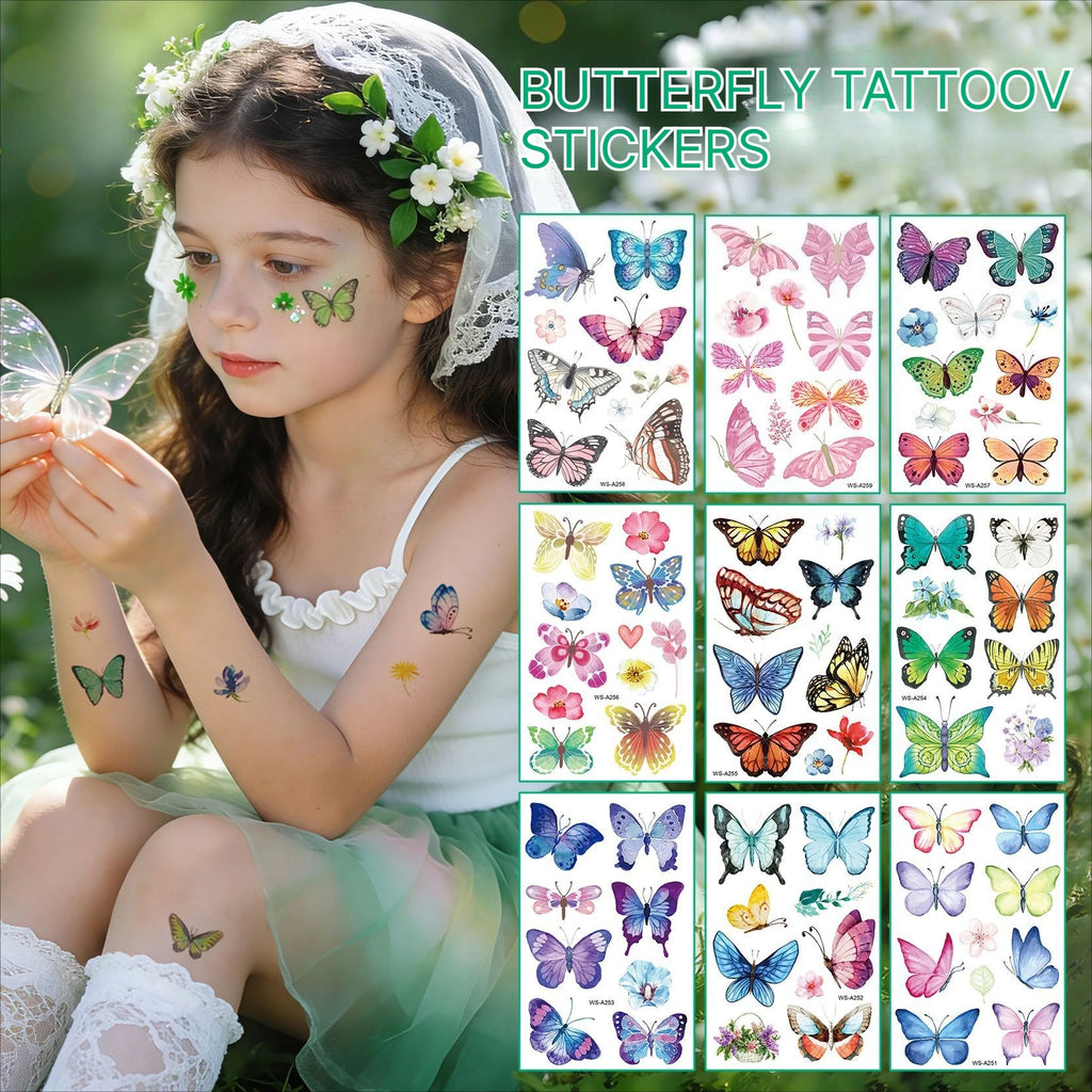 A 4/6/10PCS Butterfly Tattoo Children's Stickers Mini Waterproof Tattoos for Kids Transfer Tattoos Stickers Temporary Tattoo Qme