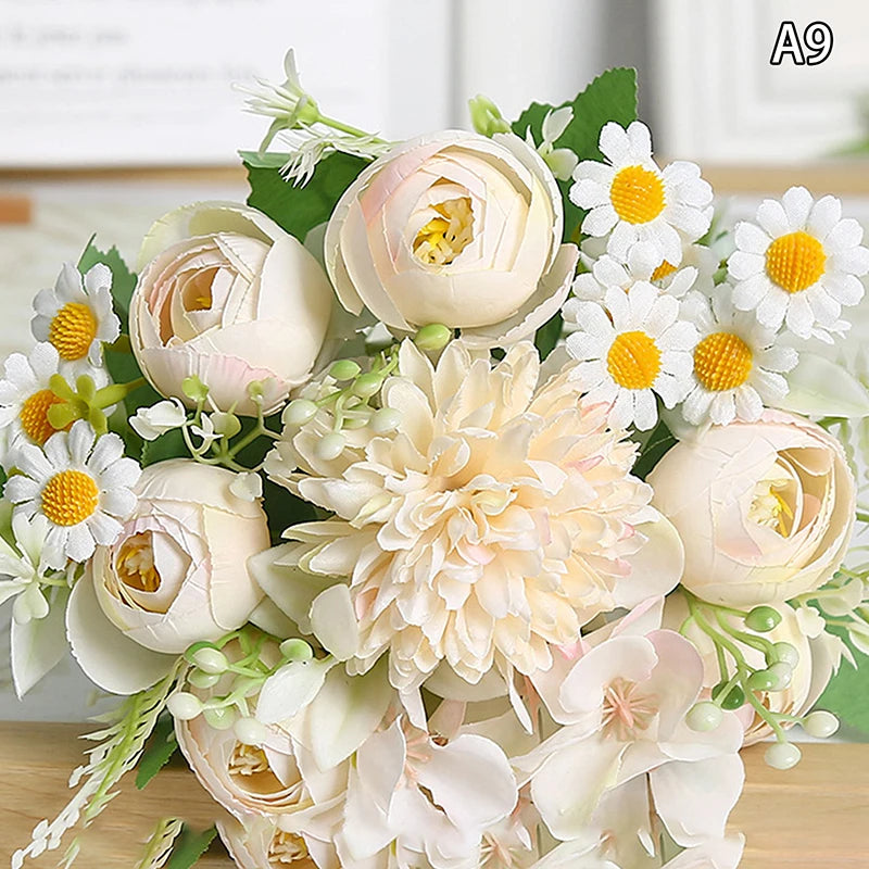 Artificial 1PC Flowers Wedding Home Bedroom Decoration Bridal Bouquet Garden Fake Silk Roses Hydrangeas Vase For Board Outdoors Qme style 15