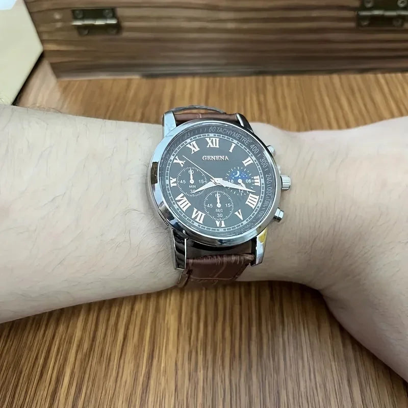 2026 GENEVA High Quality Men's Luxury Belt Fashion Quartz Watch Men Round Business Student Sport Waterproof Glow Clock Qme