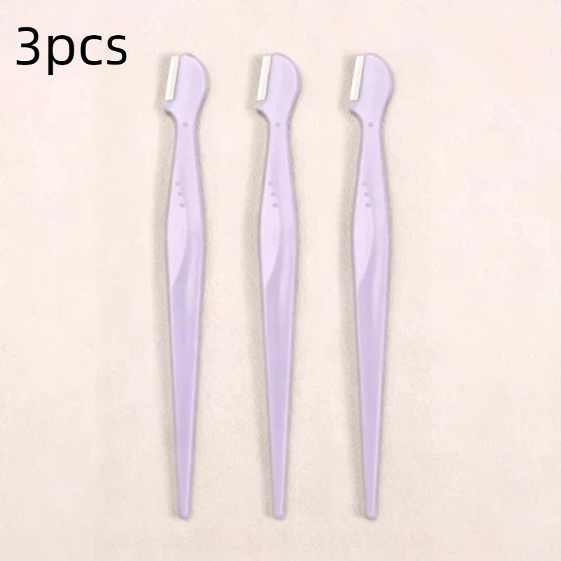 Precision Straight Handle Eyebrow Trimmers 2 3 Round Head Grooming Qme 3pcs Purple