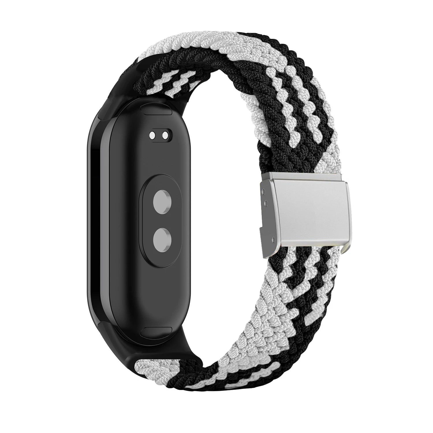 Adjustable Braided Nylon Elastic Wristband for Xiaomi Mi Band 8 Fitness Tracker Stainless Steel Buckle Replacement Strap Qme Black White for Mi Band 8