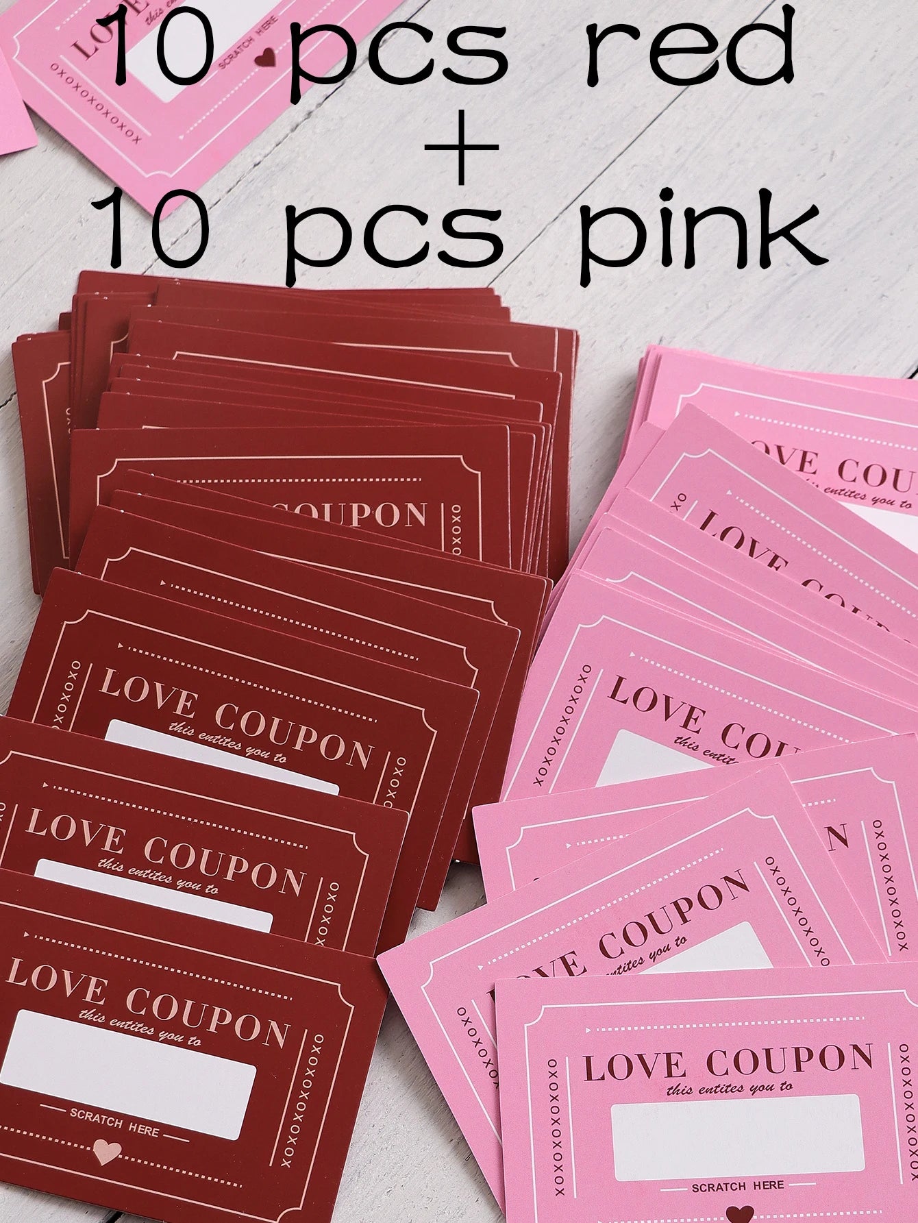 10Pcs/20Pcs Scratch-Off Love Coupons Couple Scratch Off Cards Valentine's Day Wedding Anniversary Creative Gifts Qme 10Pink 10Red